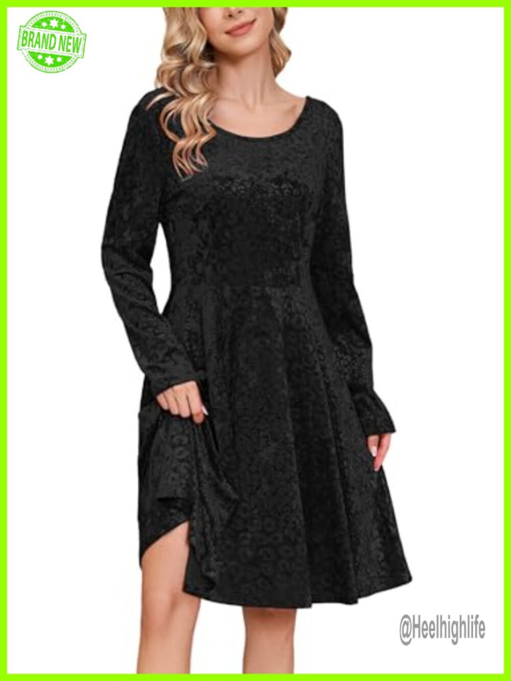 Kormei Long Sleeve A-Line Sweater Dress Round Neck Casual Mini
